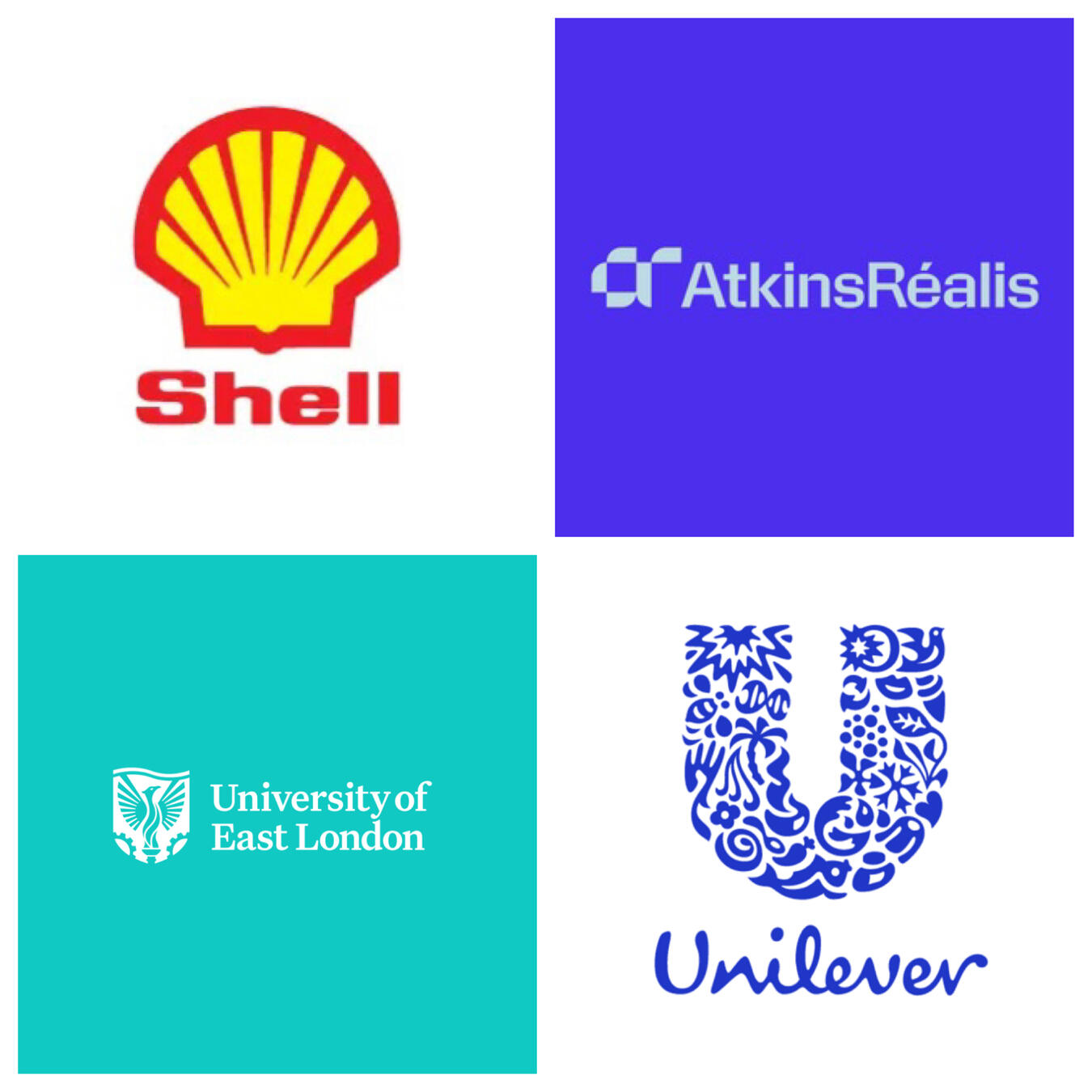 Logos of major organisations including Shell, Unilever, AtkinsRéalis, the University of East London, and the Metropolitan Police